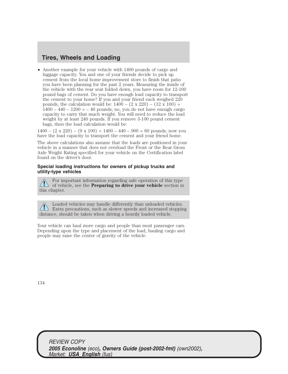 Tires, wheels and loading | FORD 2005 E-450 v.1 User Manual | Page 134 / 248