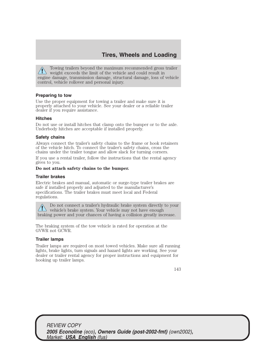 Tires, wheels and loading | FORD 2005 E-450 v.1 User Manual | Page 143 / 248