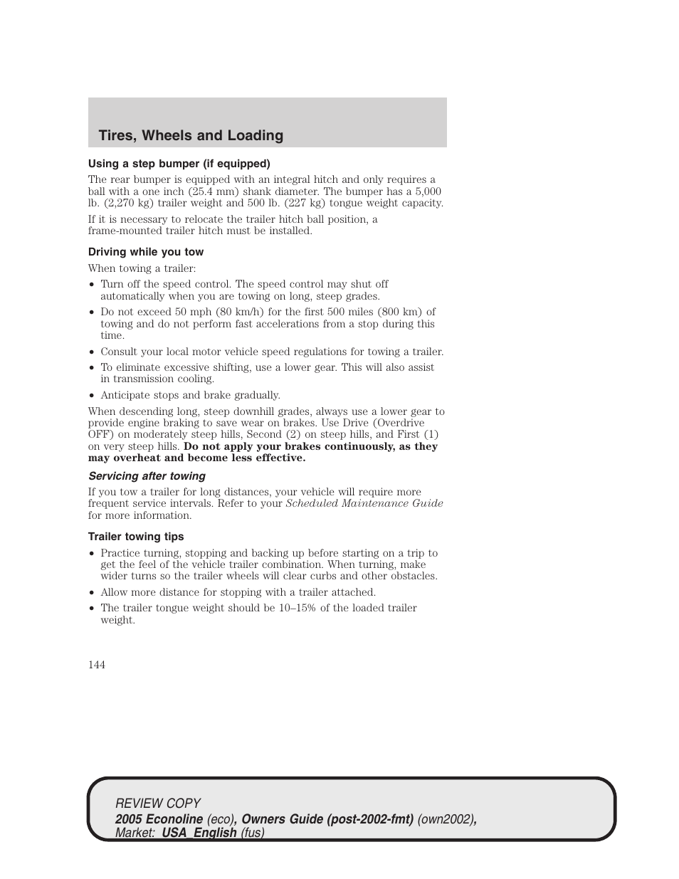 Tires, wheels and loading | FORD 2005 E-450 v.1 User Manual | Page 144 / 248