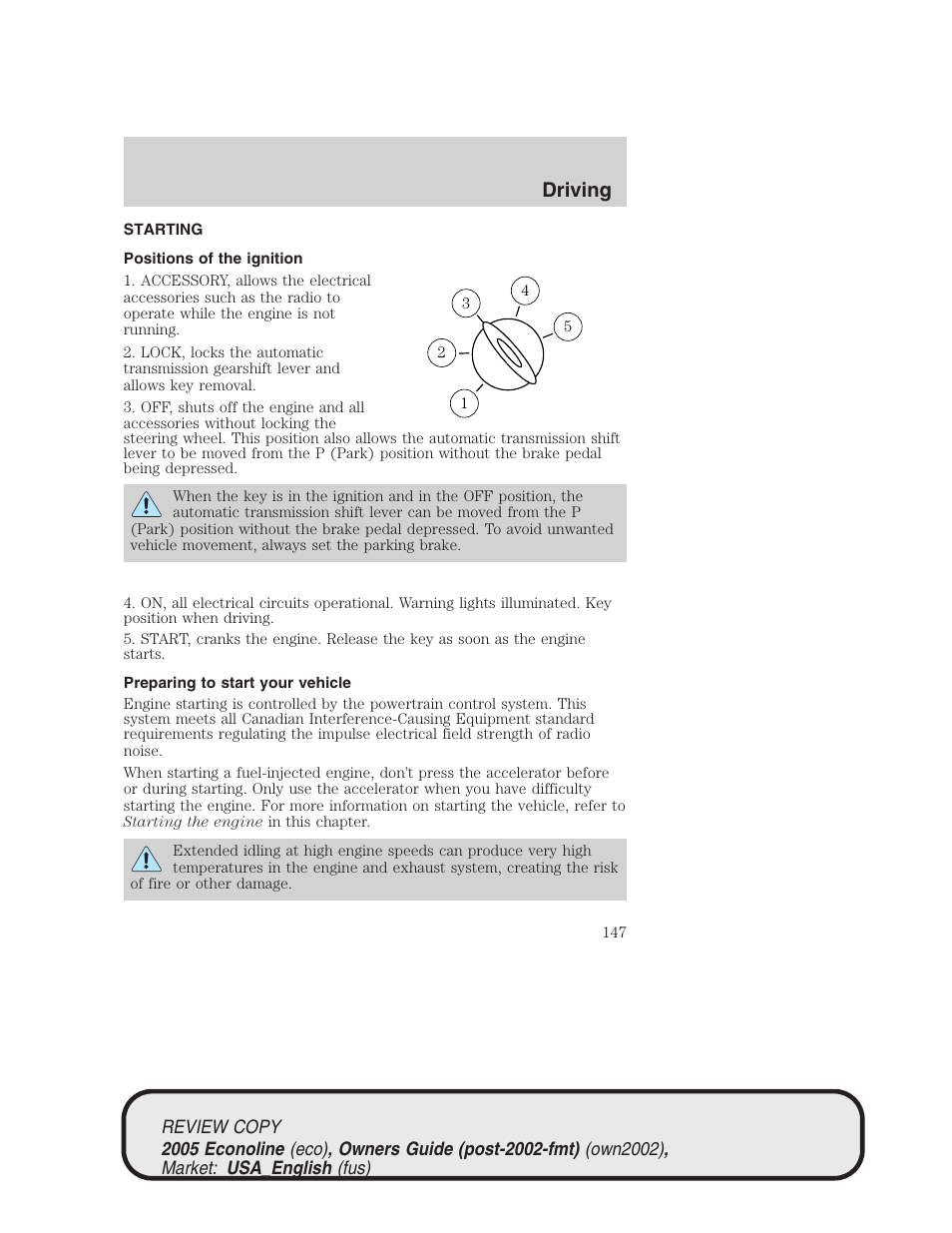 Driving | FORD 2005 E-450 v.1 User Manual | Page 147 / 248