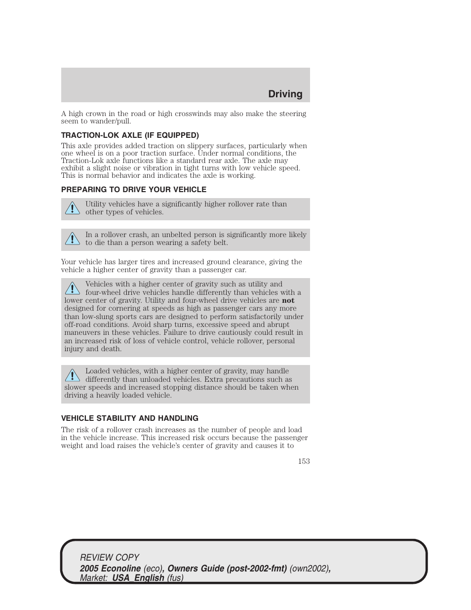 Driving | FORD 2005 E-450 v.1 User Manual | Page 153 / 248