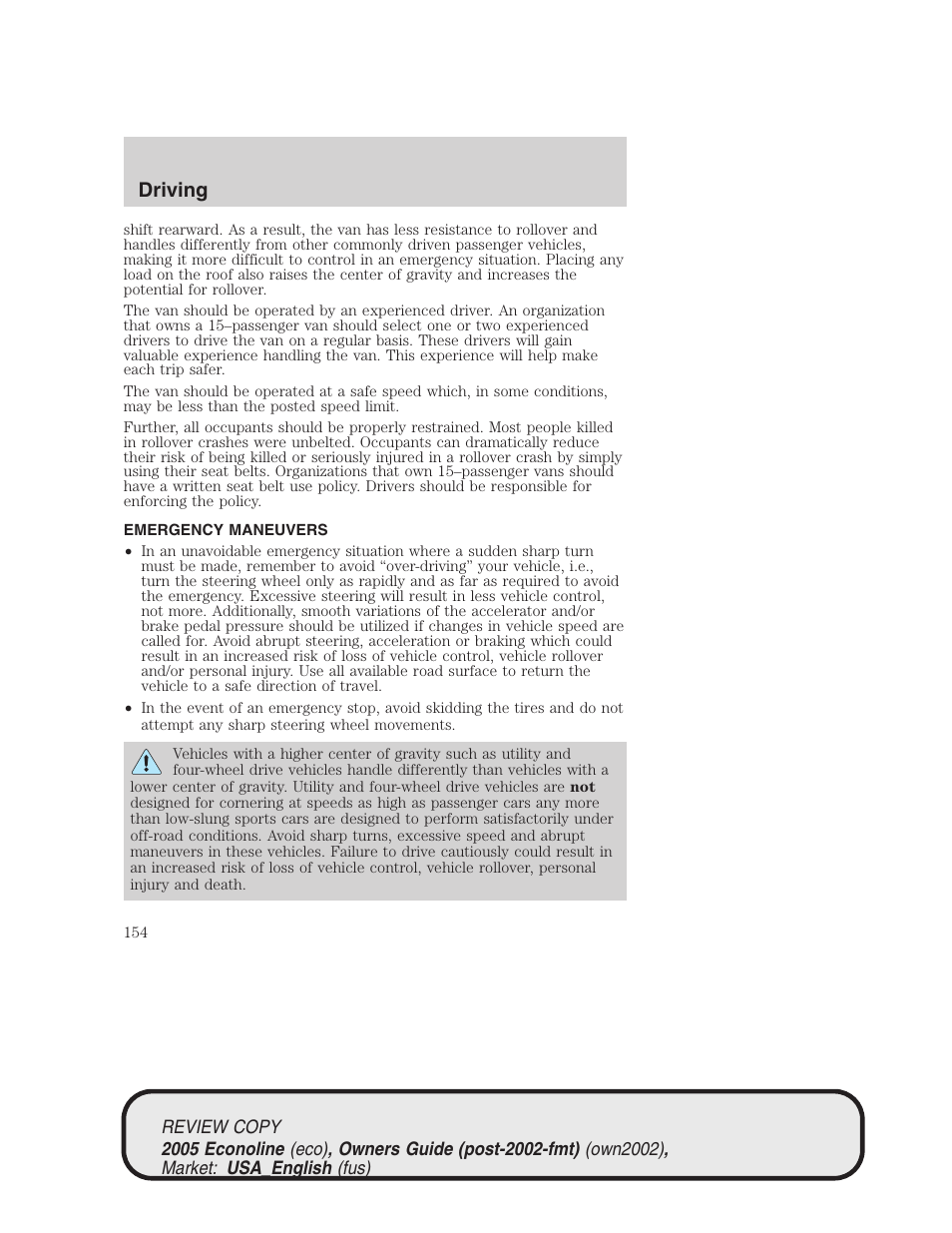 Driving | FORD 2005 E-450 v.1 User Manual | Page 154 / 248