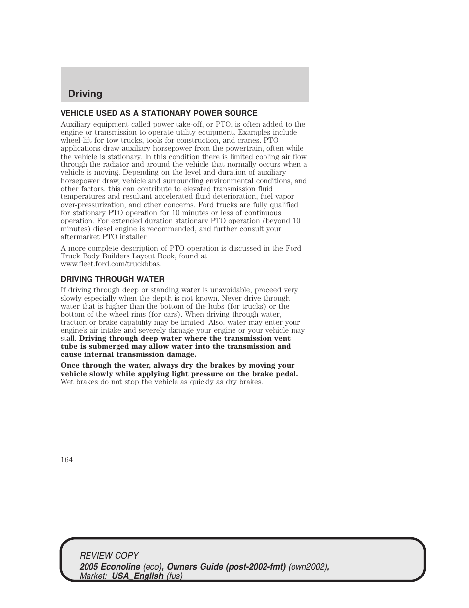 Driving | FORD 2005 E-450 v.1 User Manual | Page 164 / 248