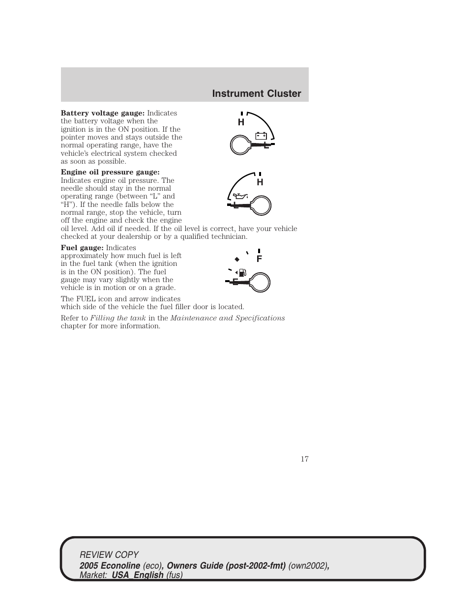Instrument cluster | FORD 2005 E-450 v.1 User Manual | Page 17 / 248