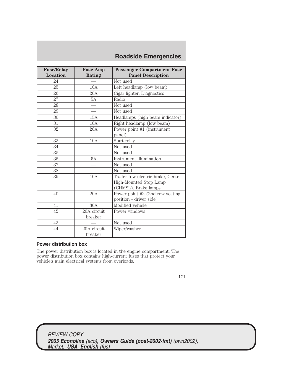 Roadside emergencies | FORD 2005 E-450 v.1 User Manual | Page 171 / 248