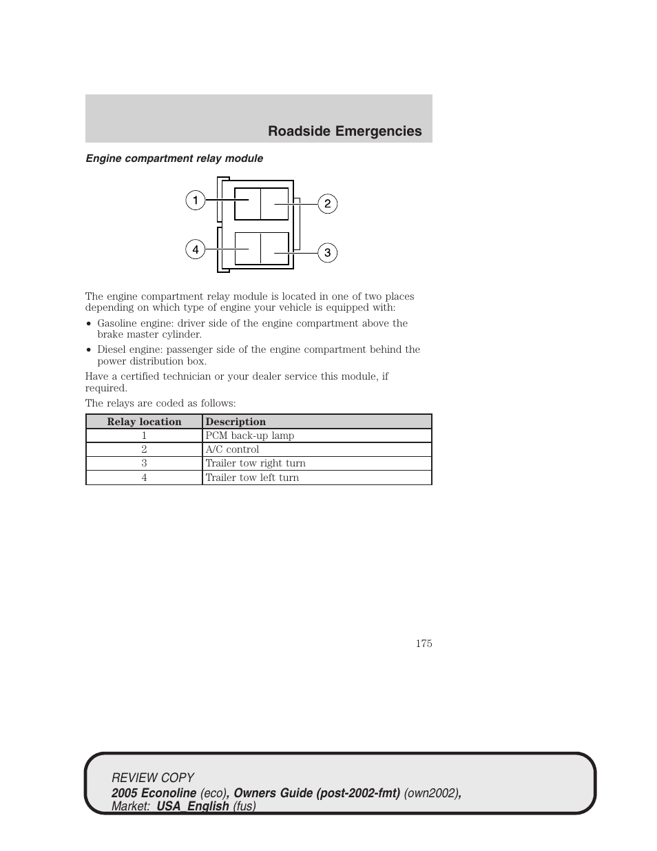 Roadside emergencies | FORD 2005 E-450 v.1 User Manual | Page 175 / 248