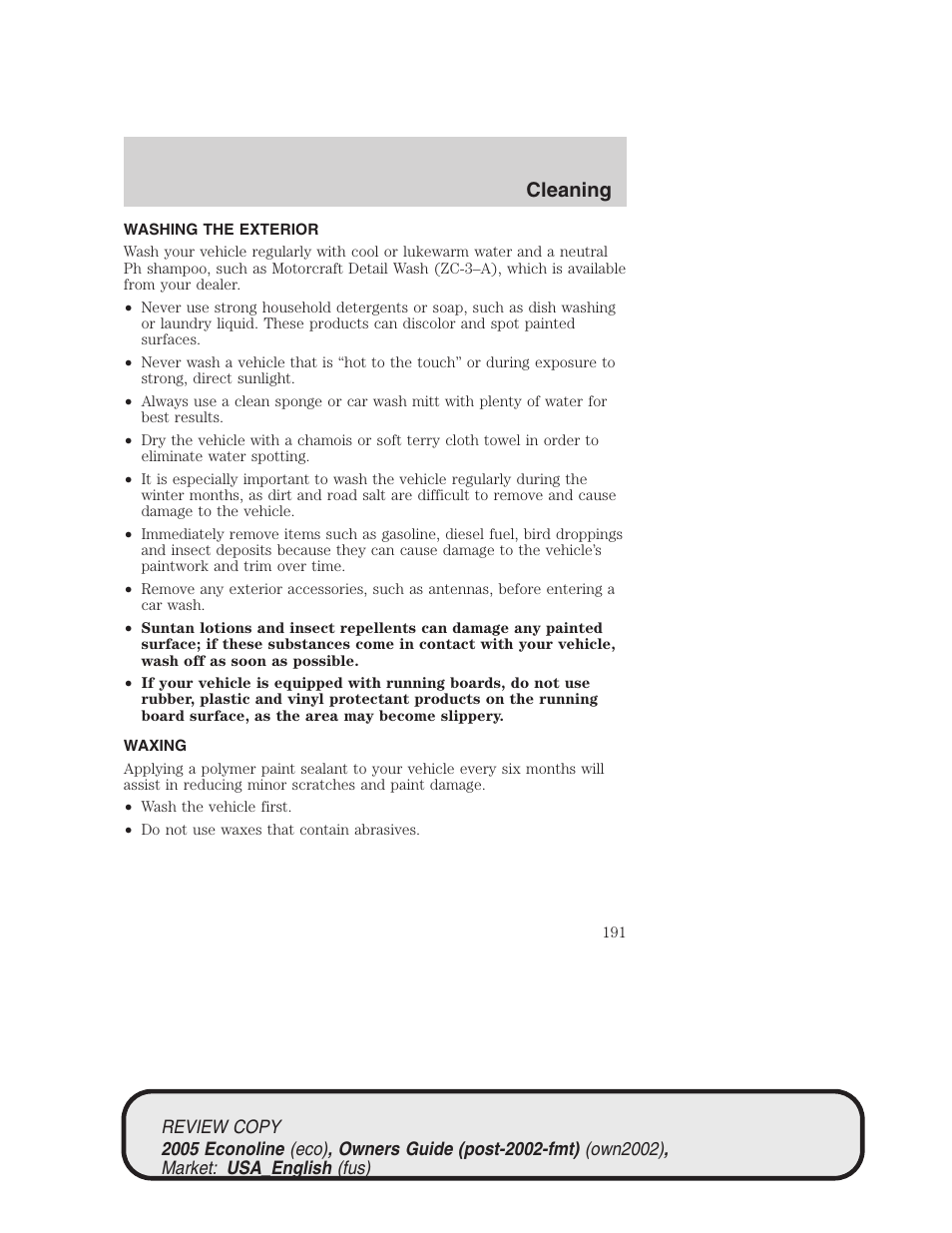 Cleaning | FORD 2005 E-450 v.1 User Manual | Page 191 / 248