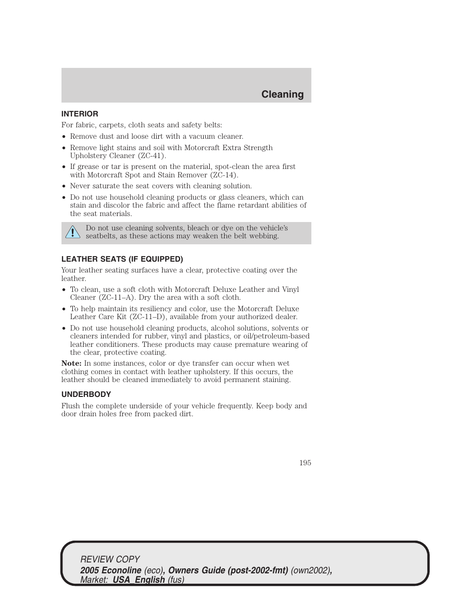 Cleaning | FORD 2005 E-450 v.1 User Manual | Page 195 / 248