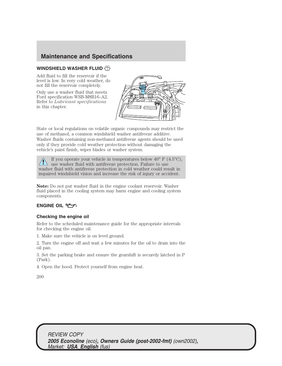 Maintenance and specifications | FORD 2005 E-450 v.1 User Manual | Page 200 / 248