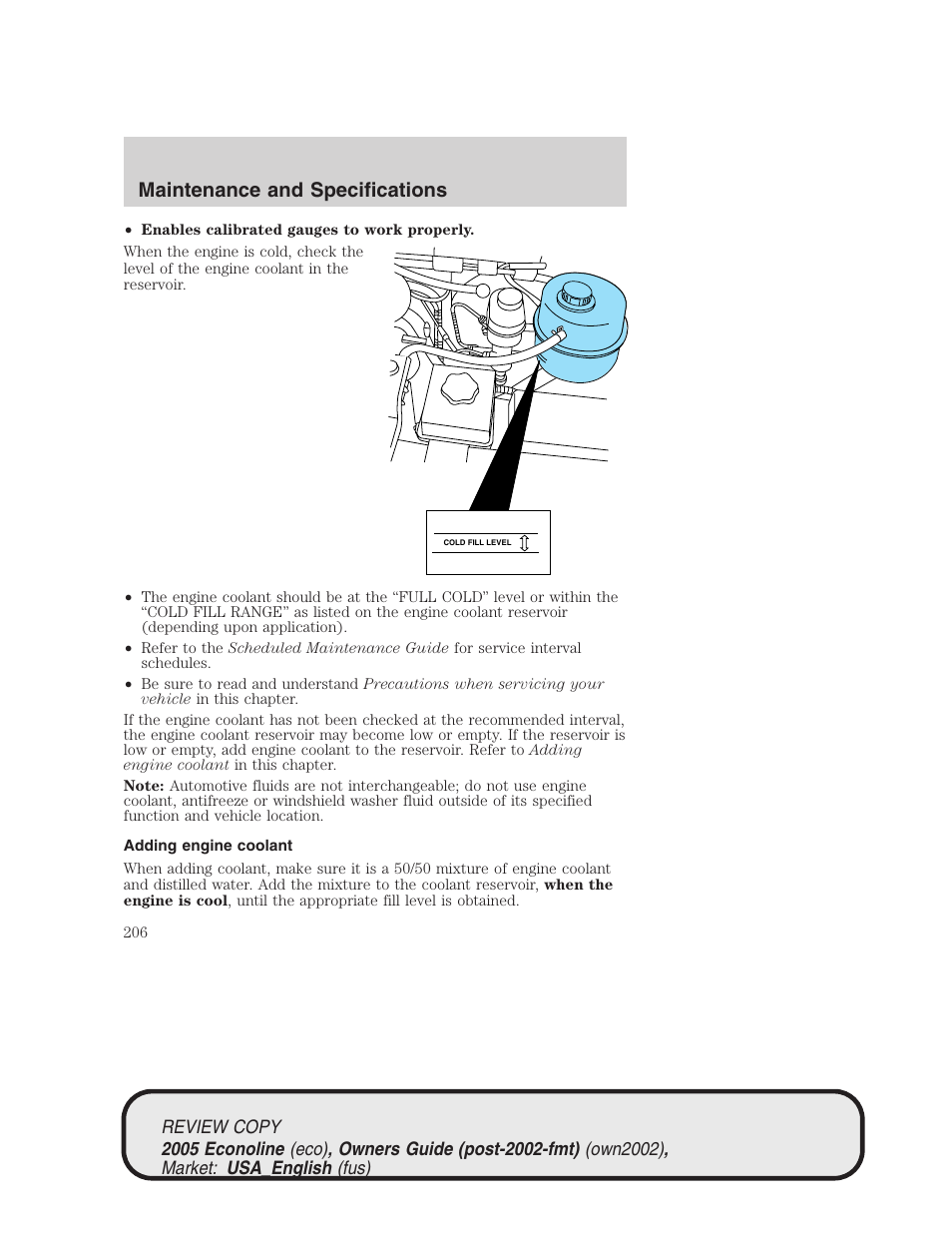 Maintenance and specifications | FORD 2005 E-450 v.1 User Manual | Page 206 / 248