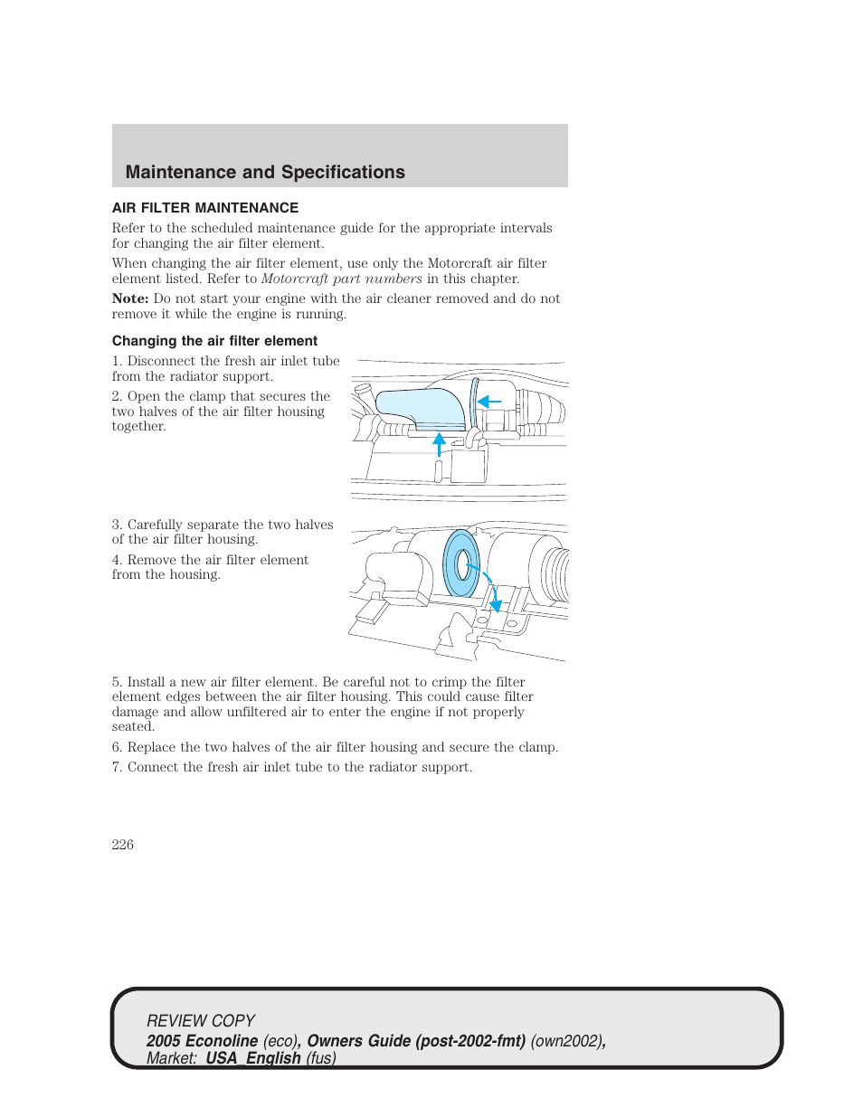 Maintenance and specifications | FORD 2005 E-450 v.1 User Manual | Page 226 / 248