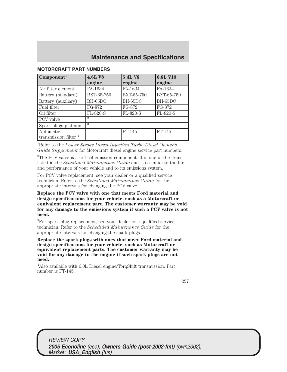 Maintenance and specifications | FORD 2005 E-450 v.1 User Manual | Page 227 / 248