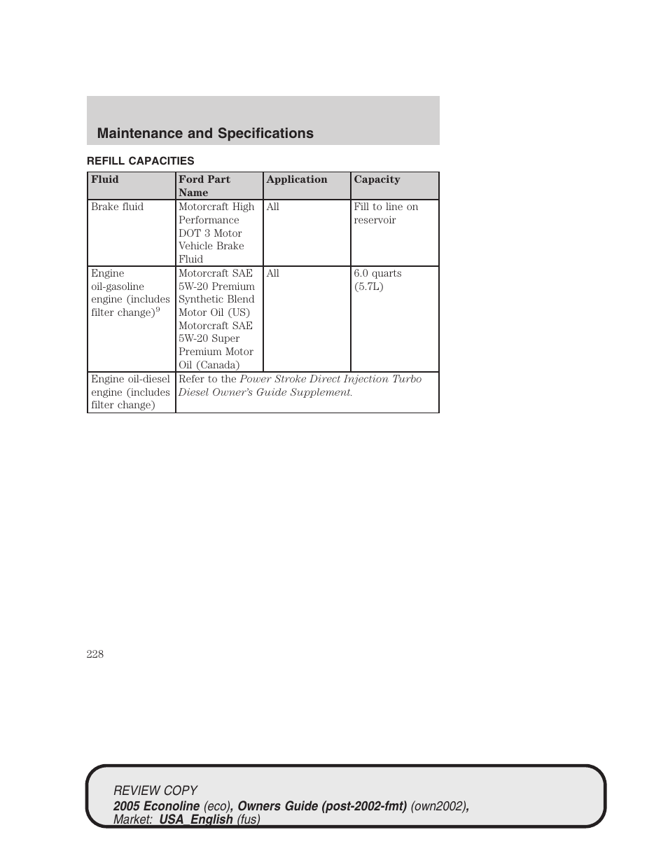 Maintenance and specifications | FORD 2005 E-450 v.1 User Manual | Page 228 / 248