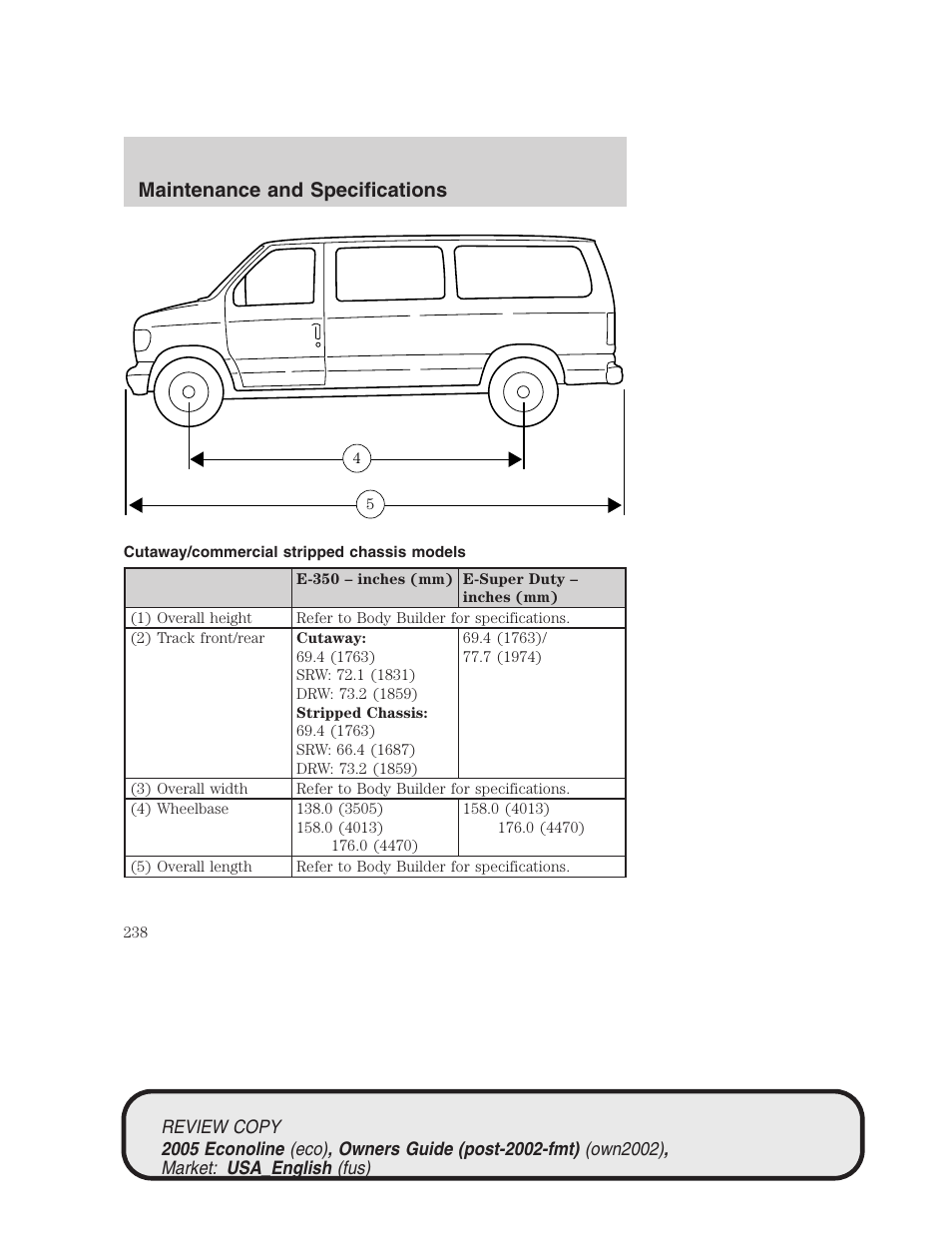 Maintenance and specifications | FORD 2005 E-450 v.1 User Manual | Page 238 / 248