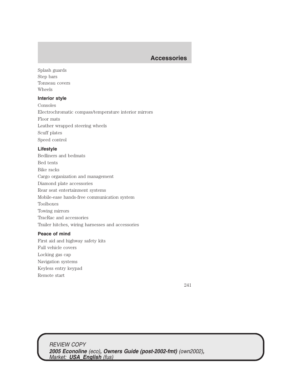 Accessories | FORD 2005 E-450 v.1 User Manual | Page 241 / 248