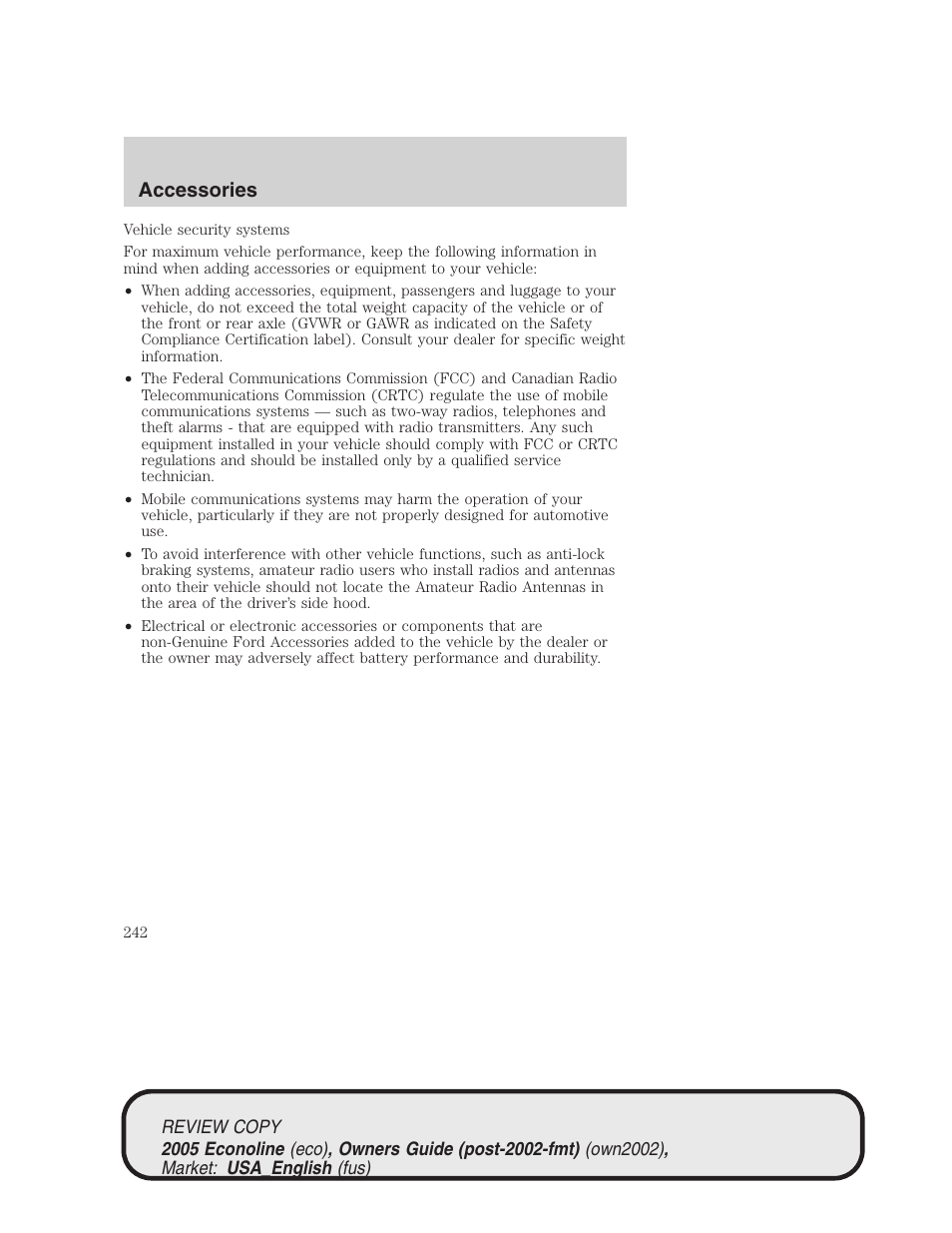 Accessories | FORD 2005 E-450 v.1 User Manual | Page 242 / 248