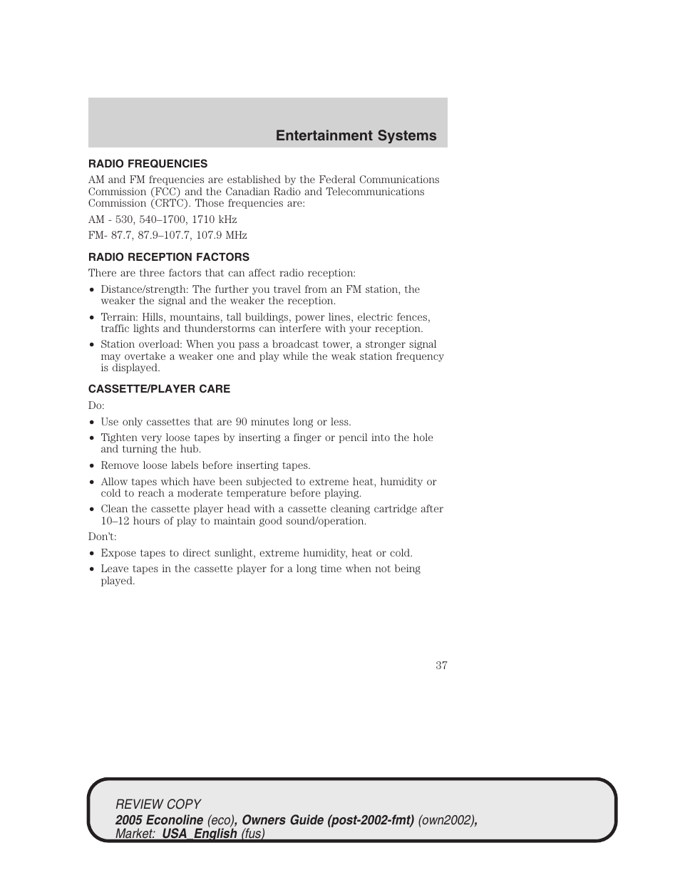 Entertainment systems | FORD 2005 E-450 v.1 User Manual | Page 37 / 248