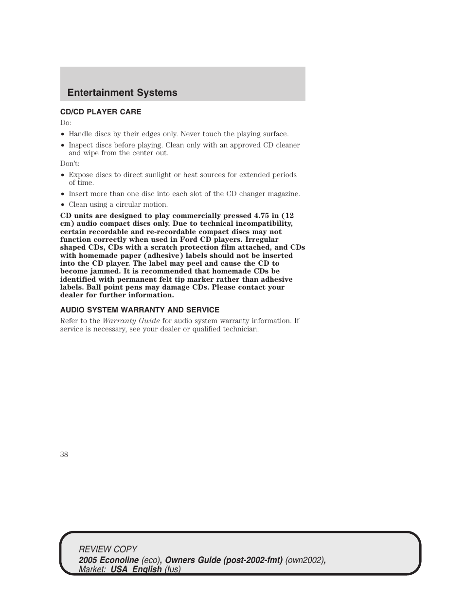 Entertainment systems | FORD 2005 E-450 v.1 User Manual | Page 38 / 248