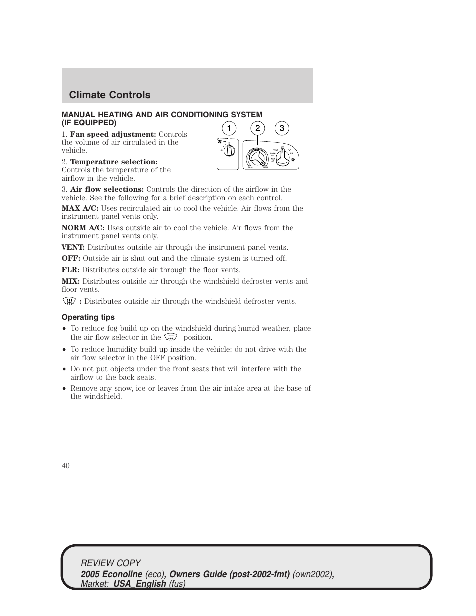 Climate controls | FORD 2005 E-450 v.1 User Manual | Page 40 / 248