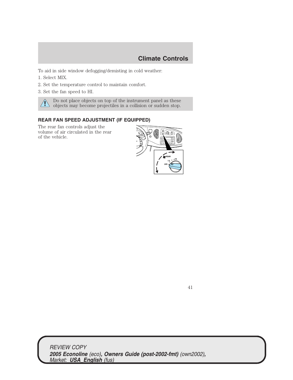 Climate controls | FORD 2005 E-450 v.1 User Manual | Page 41 / 248