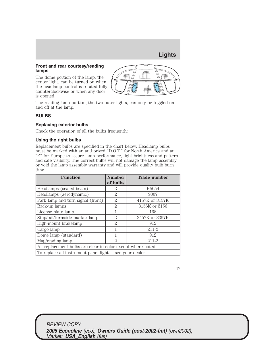 Lights | FORD 2005 E-450 v.1 User Manual | Page 47 / 248