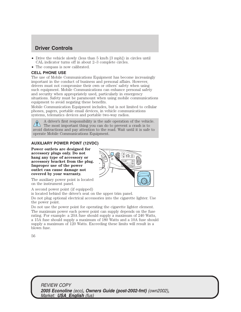 Driver controls | FORD 2005 E-450 v.1 User Manual | Page 56 / 248