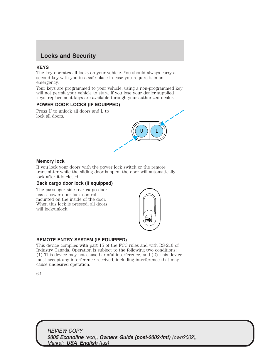 Locks and security | FORD 2005 E-450 v.1 User Manual | Page 62 / 248