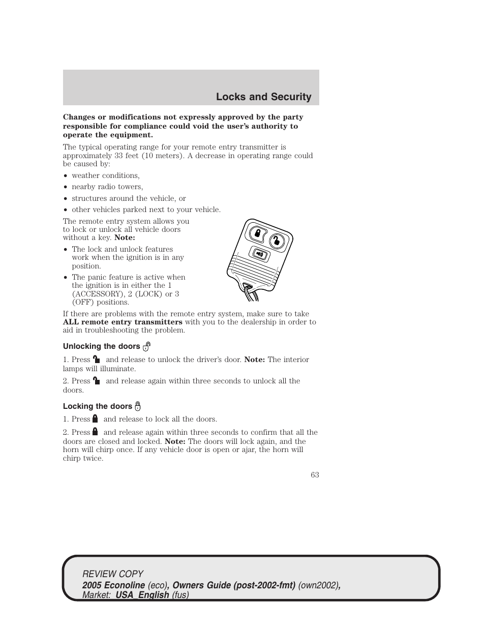 Locks and security | FORD 2005 E-450 v.1 User Manual | Page 63 / 248