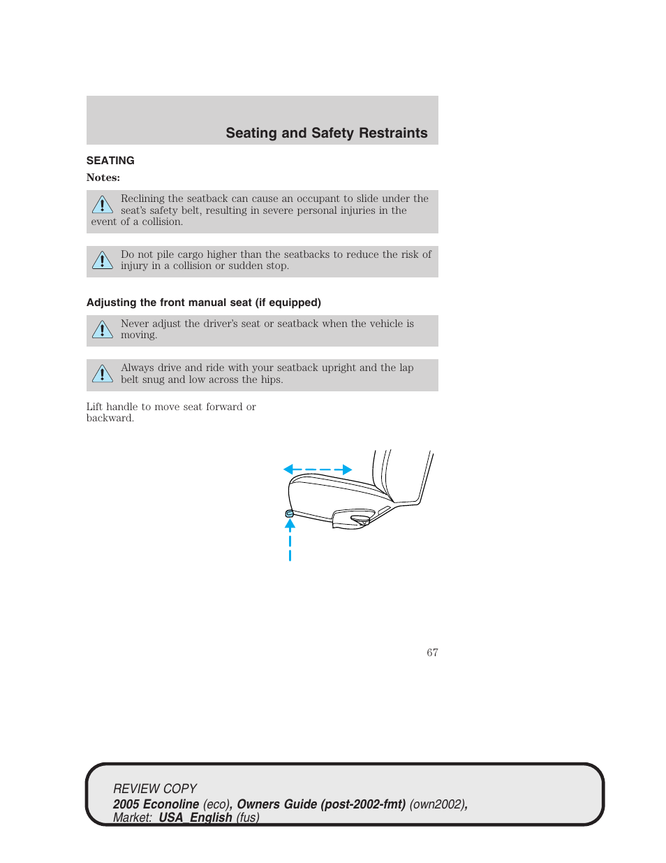 Seating and safety restraints | FORD 2005 E-450 v.1 User Manual | Page 67 / 248