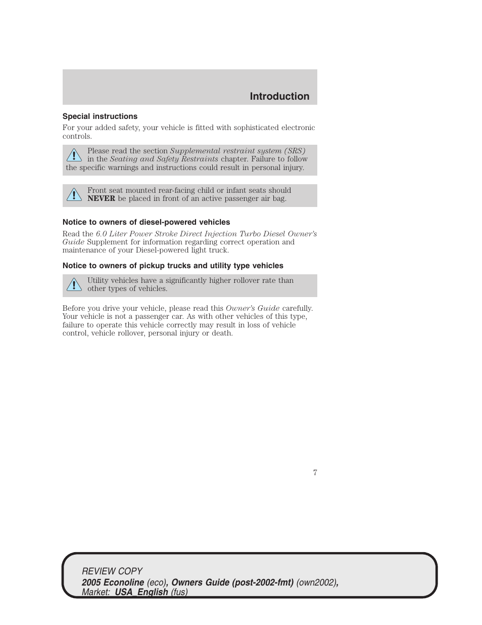 Introduction | FORD 2005 E-450 v.1 User Manual | Page 7 / 248