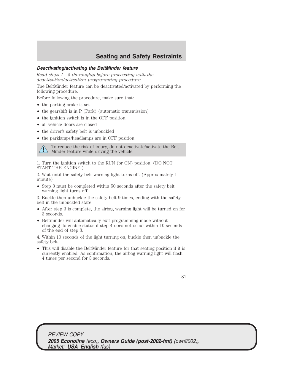 Seating and safety restraints | FORD 2005 E-450 v.1 User Manual | Page 81 / 248