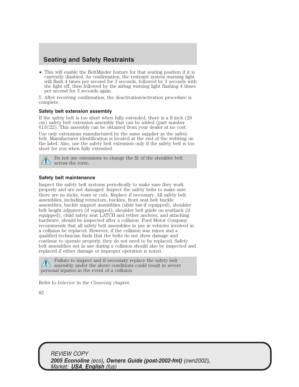 Seating and safety restraints | FORD 2005 E-450 v.1 User Manual | Page 82 / 248