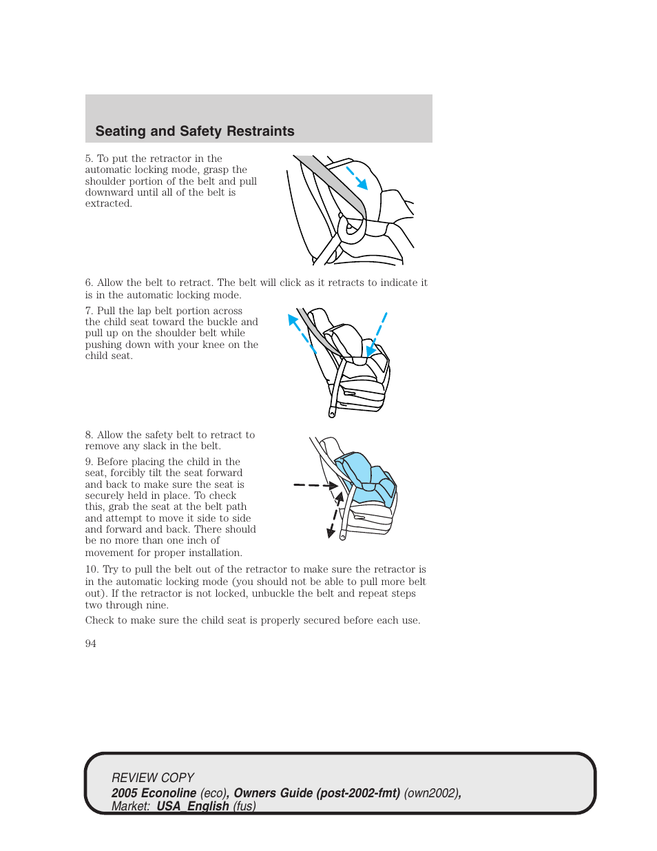 Seating and safety restraints | FORD 2005 E-450 v.1 User Manual | Page 94 / 248