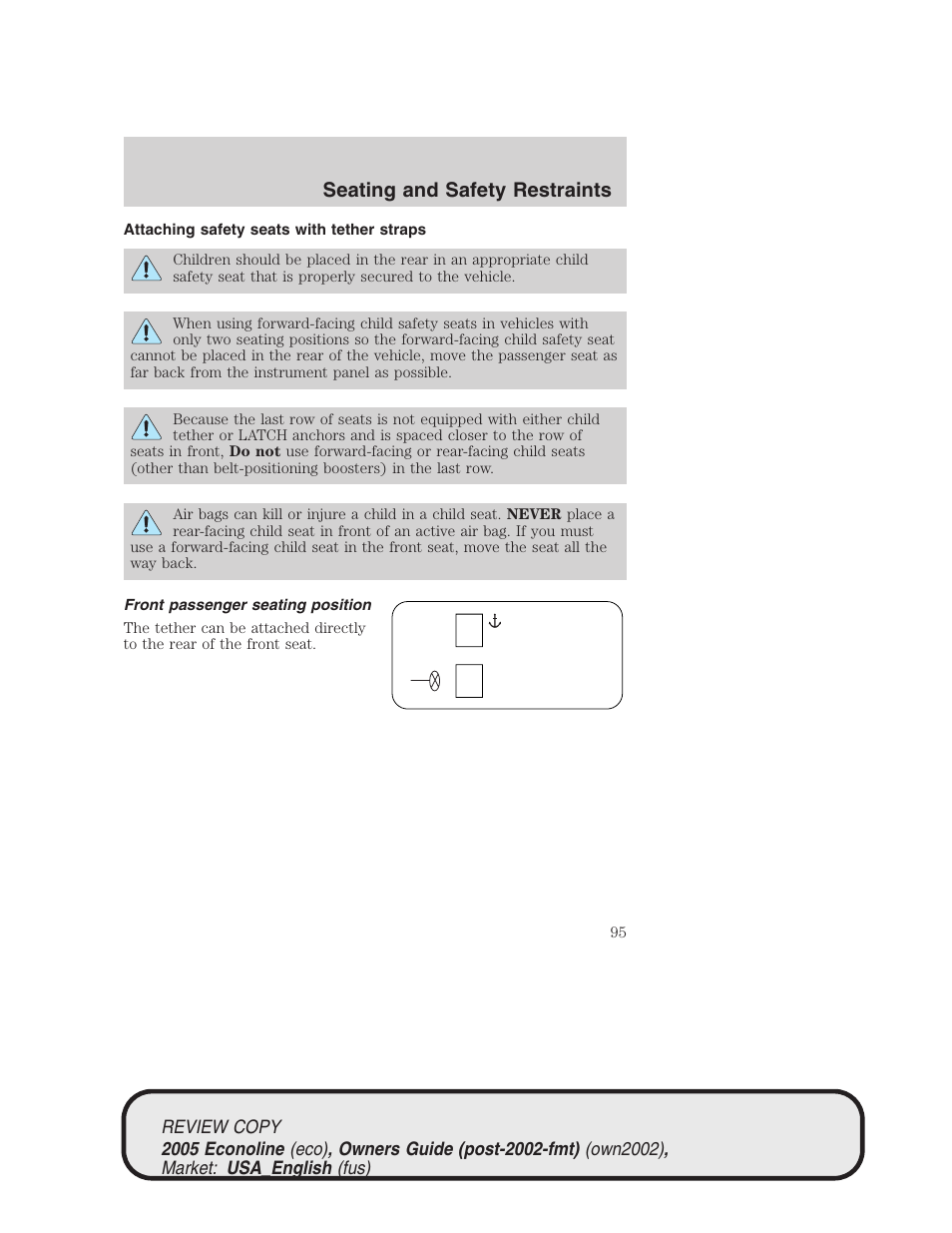 Seating and safety restraints | FORD 2005 E-450 v.1 User Manual | Page 95 / 248