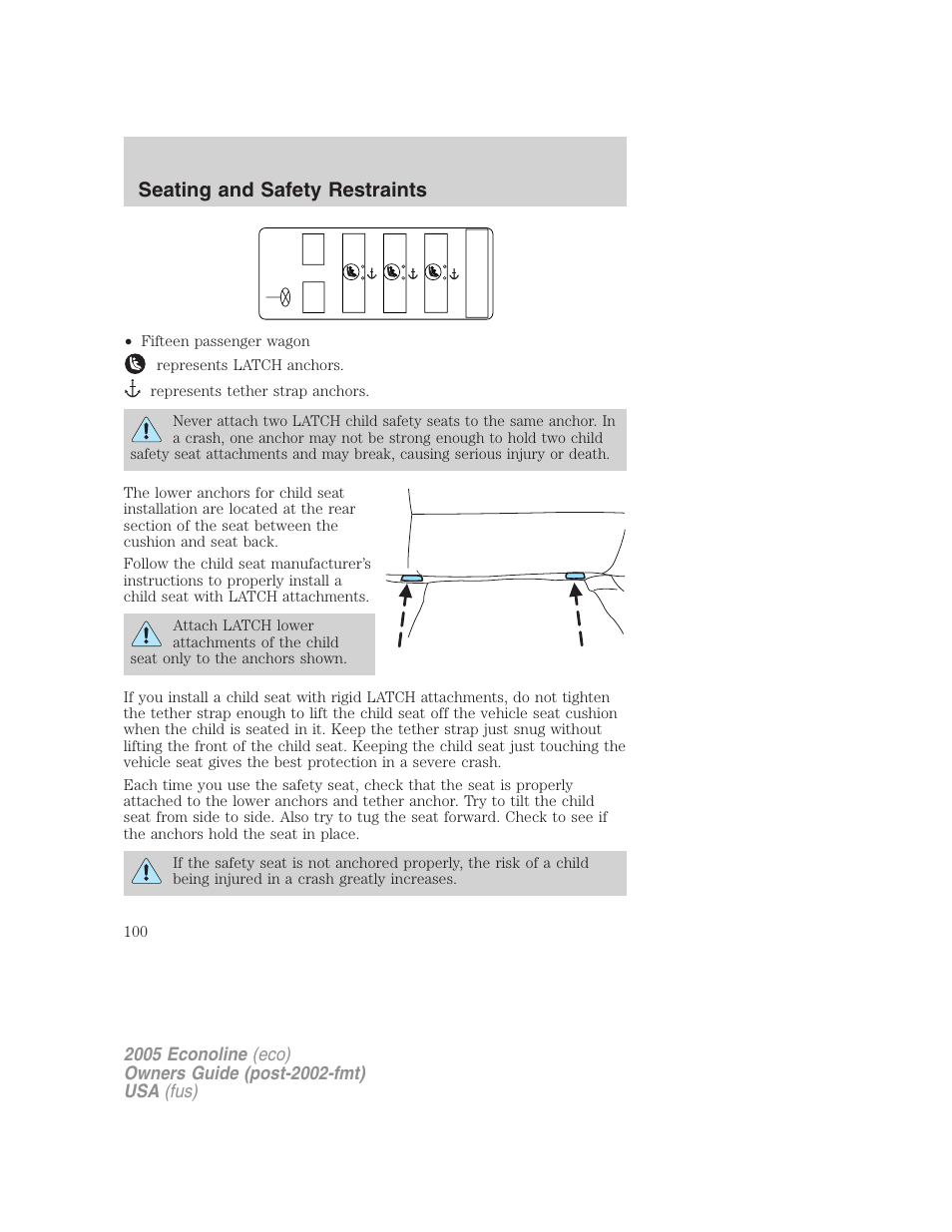 Seating and safety restraints | FORD 2005 E-450 v.3 User Manual | Page 100 / 248