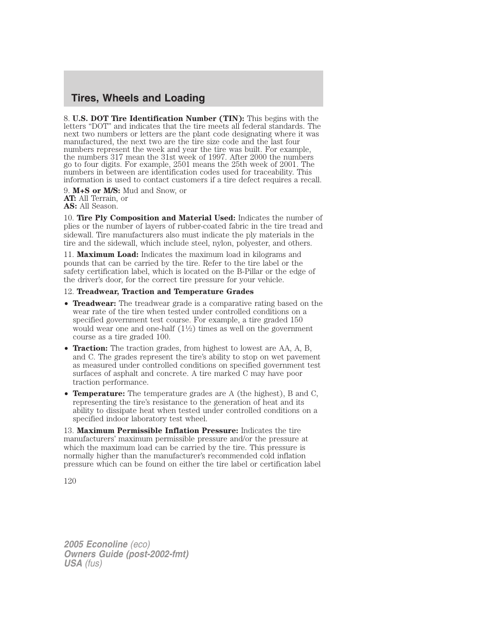 Tires, wheels and loading | FORD 2005 E-450 v.3 User Manual | Page 120 / 248