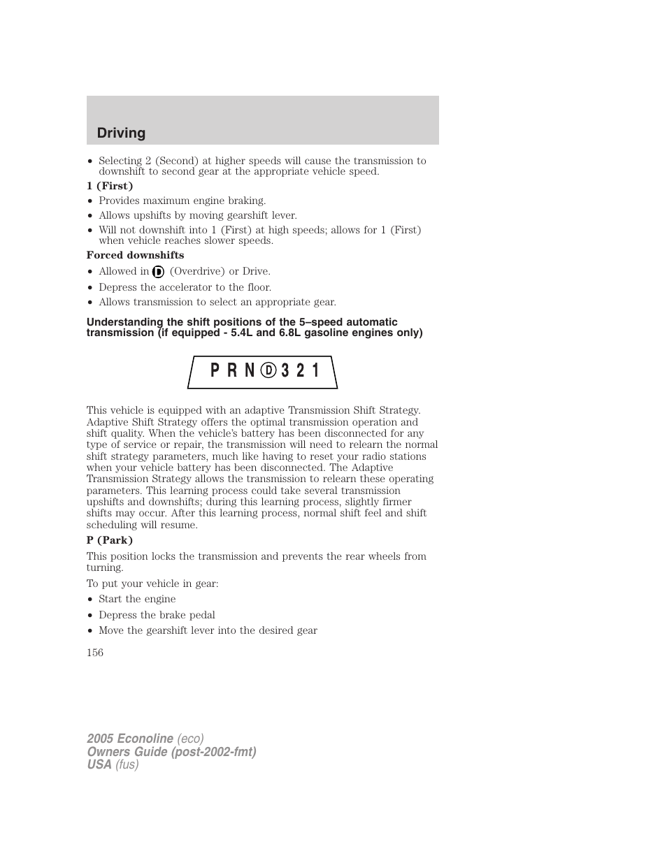 Driving | FORD 2005 E-450 v.3 User Manual | Page 156 / 248