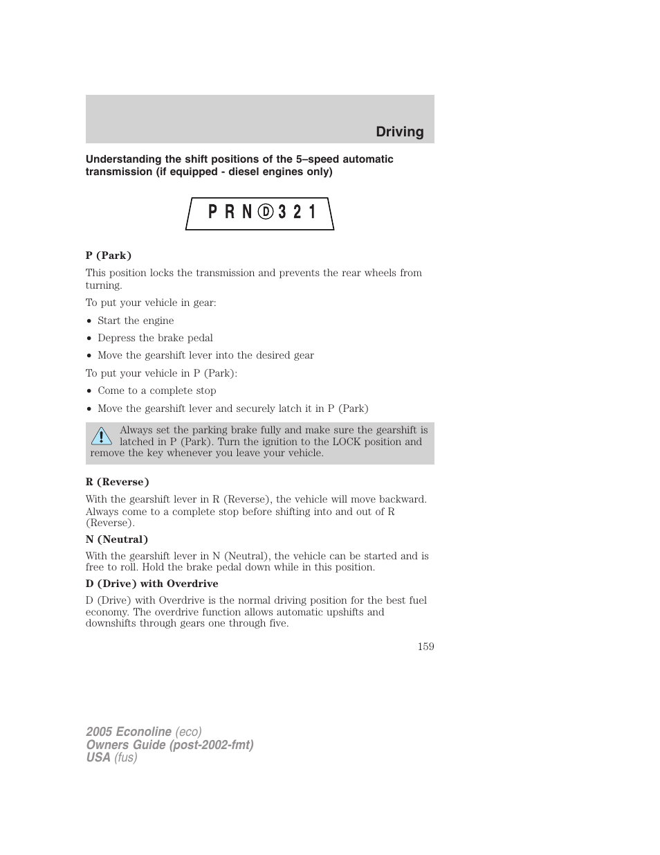 Driving | FORD 2005 E-450 v.3 User Manual | Page 159 / 248