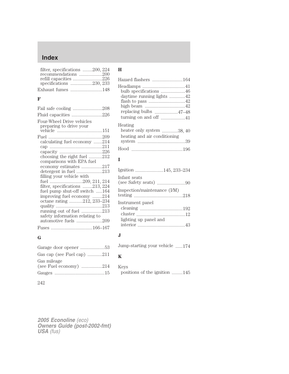 Index | FORD 2005 E-450 v.3 User Manual | Page 242 / 248