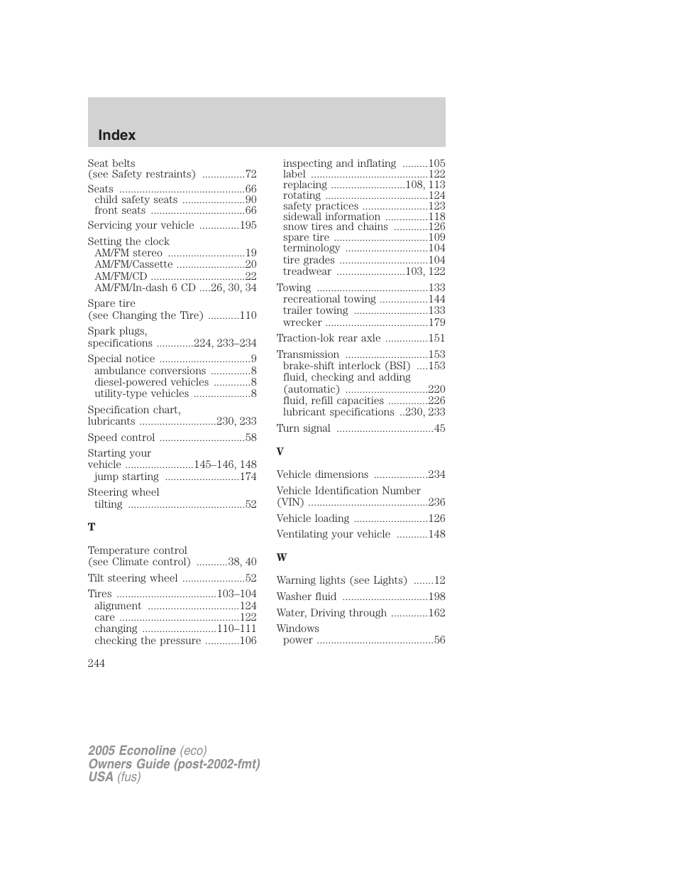 Index | FORD 2005 E-450 v.3 User Manual | Page 244 / 248