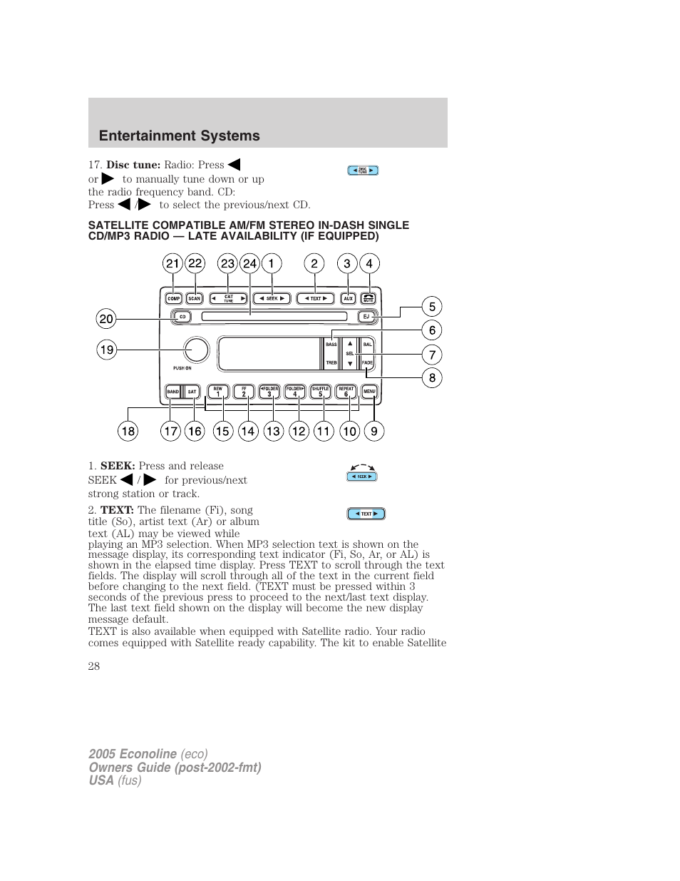 Am/fm stereo with single cd, Entertainment systems | FORD 2005 E-450 v.3 User Manual | Page 28 / 248