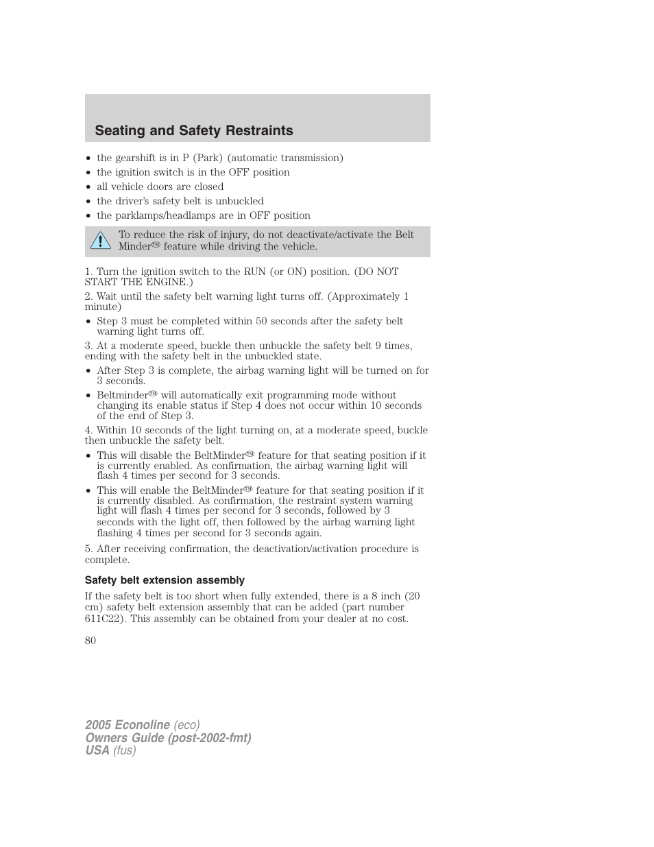 Safety belt extension assembly, Seating and safety restraints | FORD 2005 E-450 v.3 User Manual | Page 80 / 248