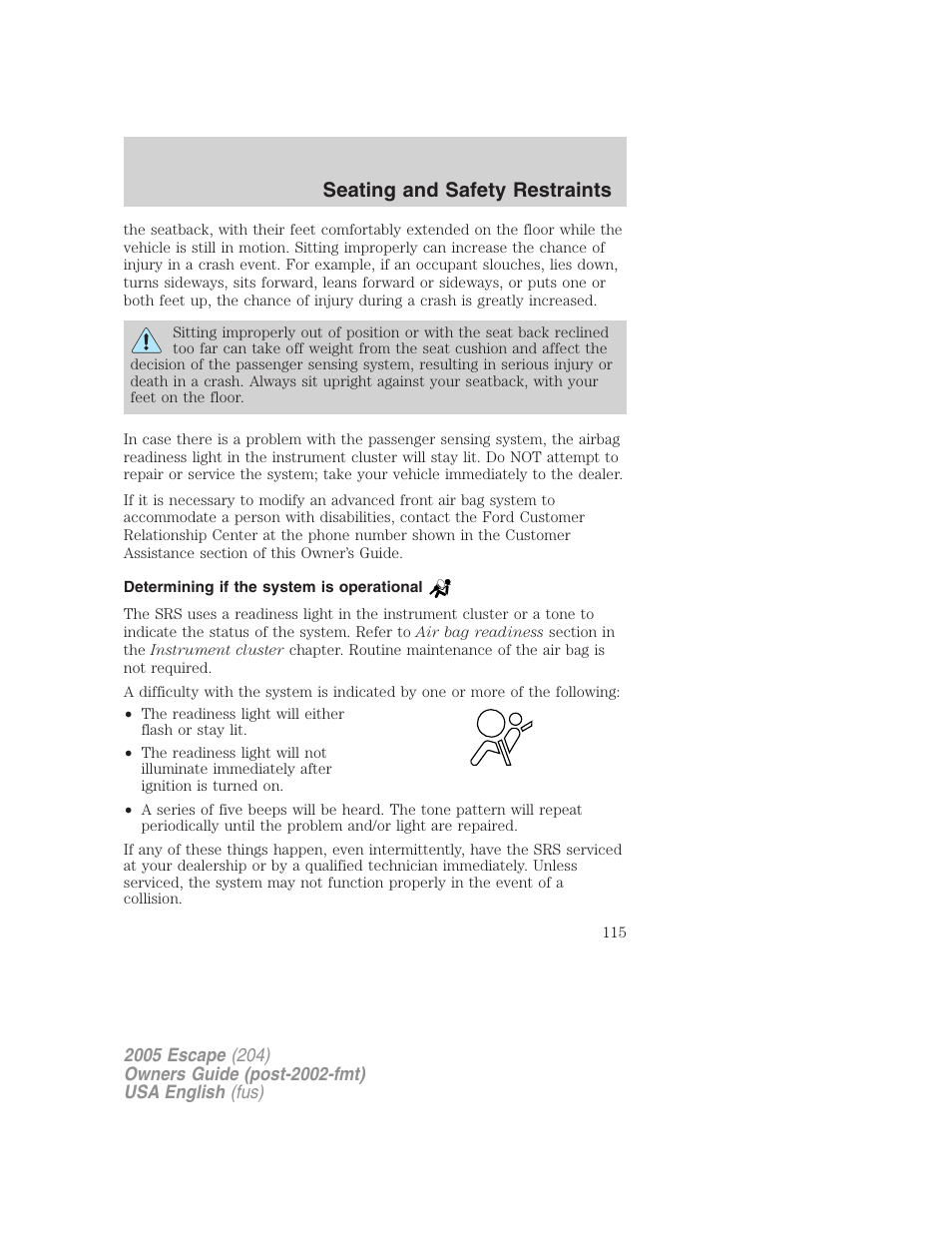 Seating and safety restraints | FORD 2005 Escape v.1 User Manual | Page 115 / 272