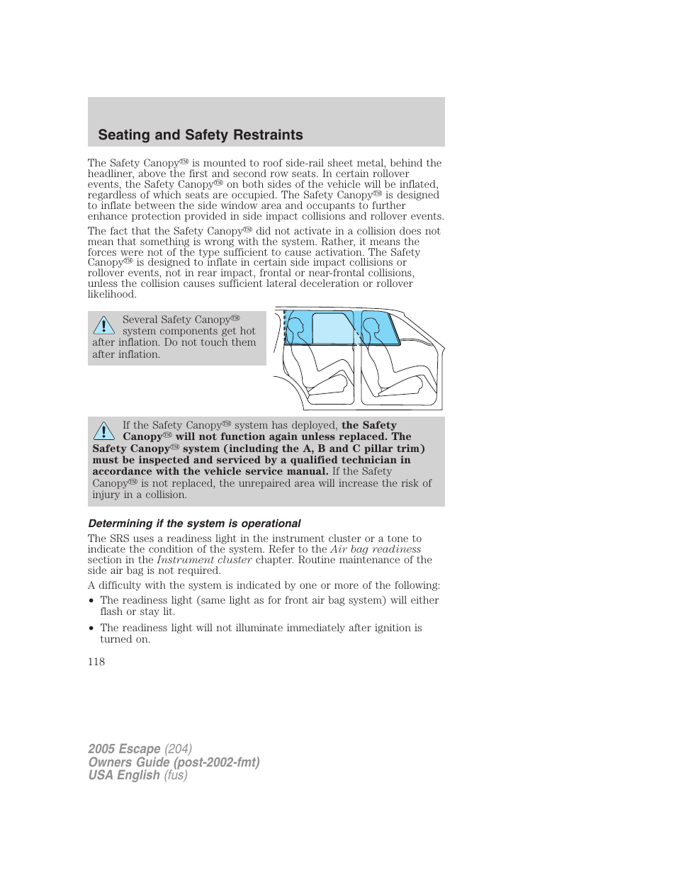 Seating and safety restraints | FORD 2005 Escape v.1 User Manual | Page 118 / 272