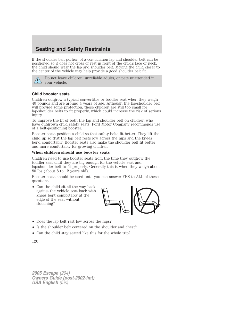 Seating and safety restraints | FORD 2005 Escape v.1 User Manual | Page 120 / 272