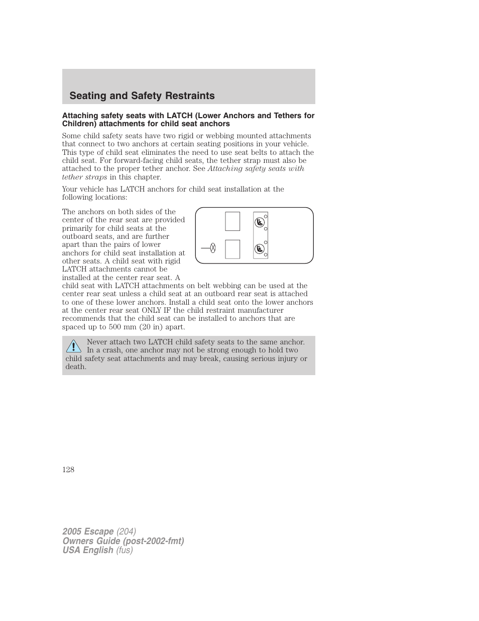 Seating and safety restraints | FORD 2005 Escape v.1 User Manual | Page 128 / 272