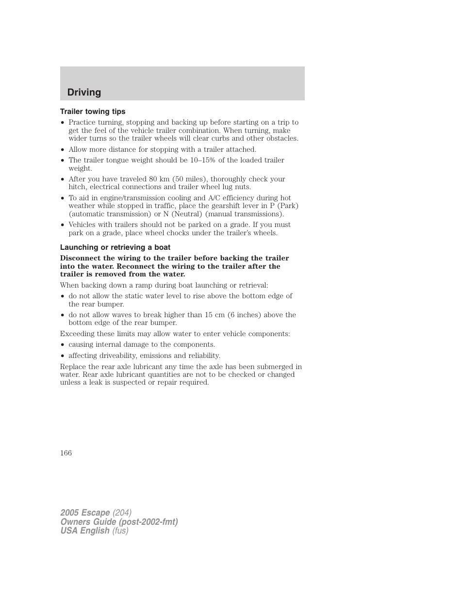 Driving | FORD 2005 Escape v.1 User Manual | Page 166 / 272