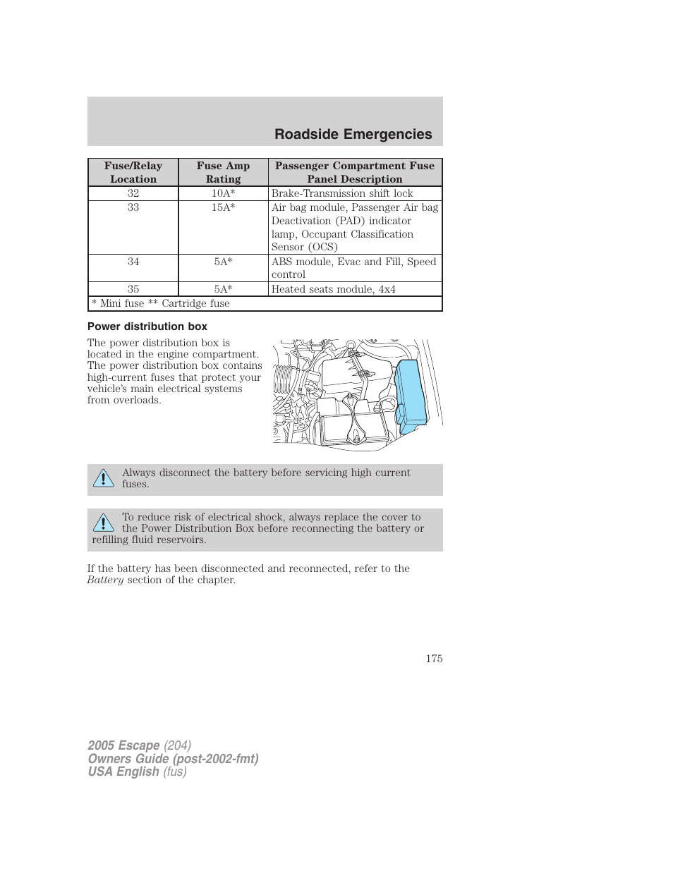 Roadside emergencies | FORD 2005 Escape v.1 User Manual | Page 175 / 272