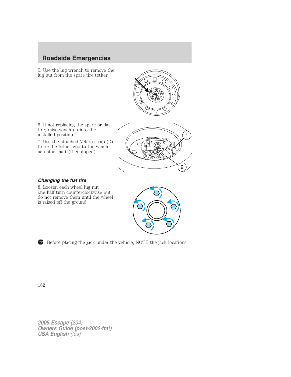 Roadside emergencies | FORD 2005 Escape v.1 User Manual | Page 182 / 272