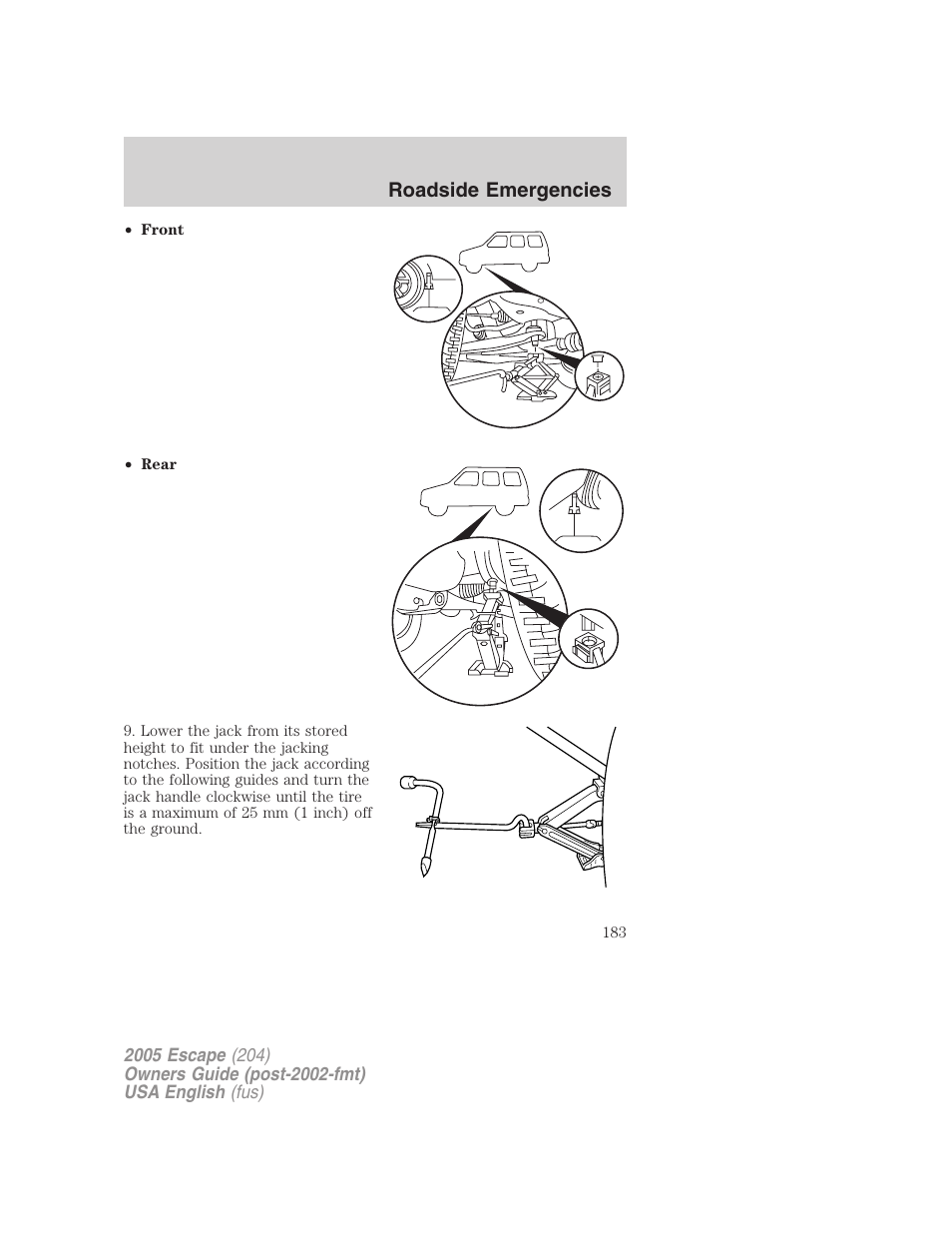 Roadside emergencies | FORD 2005 Escape v.1 User Manual | Page 183 / 272